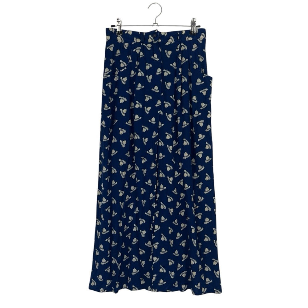 Eileen West Navy Blue A-Line Skirt with Cream Leaf Print - Picture 2 of 9